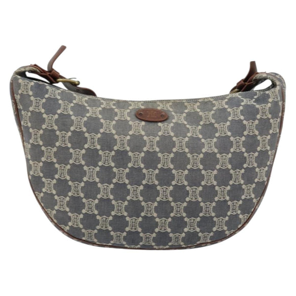 CELINE Paris Macadam Canvas Shoulder Bag Denim Navy Gold Auth 181409A