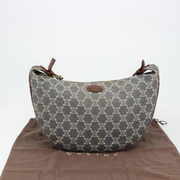 CELINE Paris Macadam Canvas Shoulder Bag Denim Navy Gold Auth 181409A