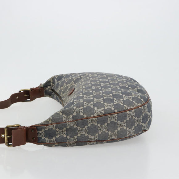 CELINE Paris Macadam Canvas Shoulder Bag Denim Navy Gold Auth 181409A