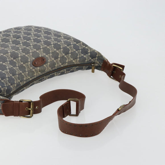 CELINE Paris Macadam Canvas Shoulder Bag Denim Navy Gold Auth 181409A
