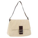 FENDI Zucca Canvas Mamma Baguette Shoulder Bag Ivory Silver Auth 181410A-1