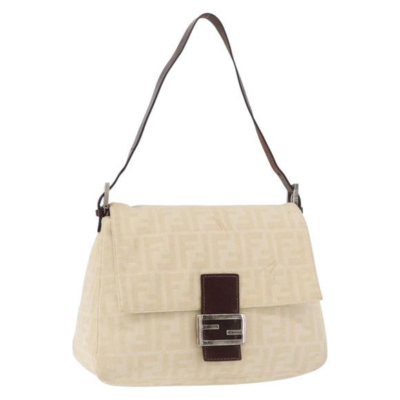 FENDI Zucca Canvas Mamma Baguette Shoulder Bag Ivory Silver Auth 181410A