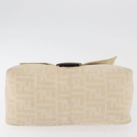 FENDI Zucca Canvas Mamma Baguette Shoulder Bag Ivory Silver Auth 181410A