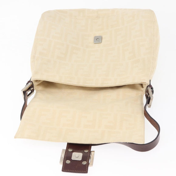 FENDI Zucca Canvas Mamma Baguette Shoulder Bag Ivory Silver Auth 181410A