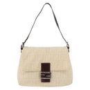 FENDI Zucca Canvas Mamma Baguette Shoulder Bag Ivory Silver Auth 181410A-13