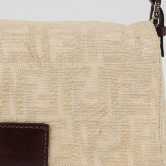 FENDI Zucca Canvas Mamma Baguette Shoulder Bag Ivory Silver Auth 181410A
