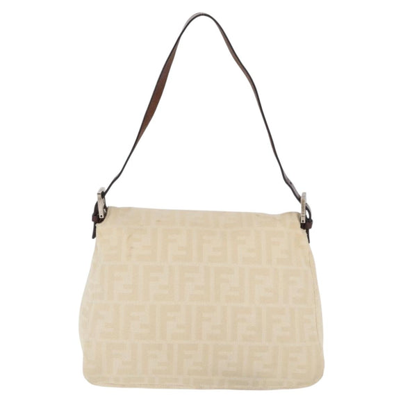 FENDI Zucca Canvas Mamma Baguette Shoulder Bag Ivory Silver Auth 181410A