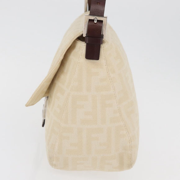 FENDI Zucca Canvas Mamma Baguette Shoulder Bag Ivory Silver Auth 181410A