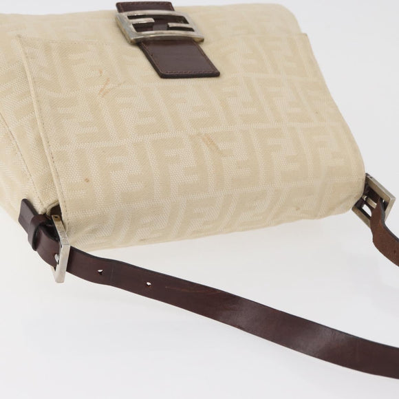 FENDI Zucca Canvas Mamma Baguette Shoulder Bag Ivory Silver Auth 181410A