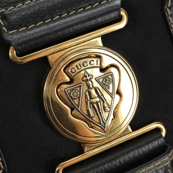 GUCCI GG Canvas Sherry Line Histeria Hand Bag Black Gold 186232 Auth 181412V