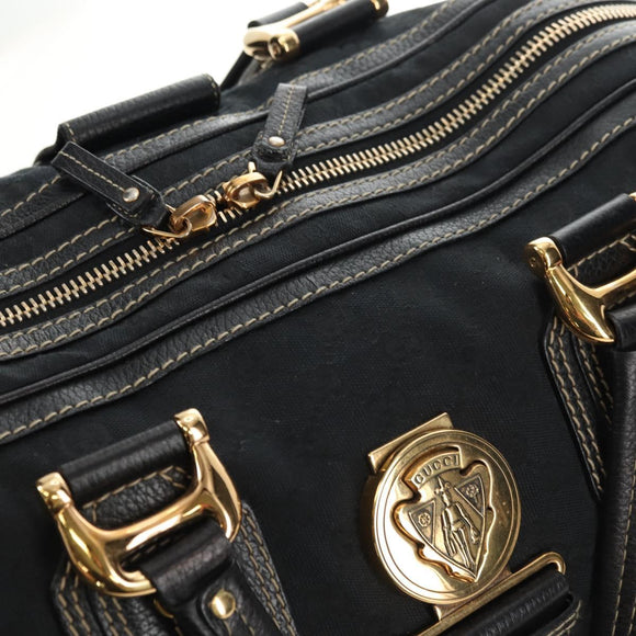 GUCCI GG Canvas Sherry Line Histeria Hand Bag Black Gold 186232 Auth 181412V
