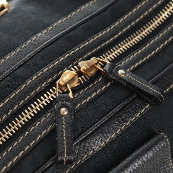 GUCCI GG Canvas Sherry Line Histeria Hand Bag Black Gold 186232 Auth 181412V