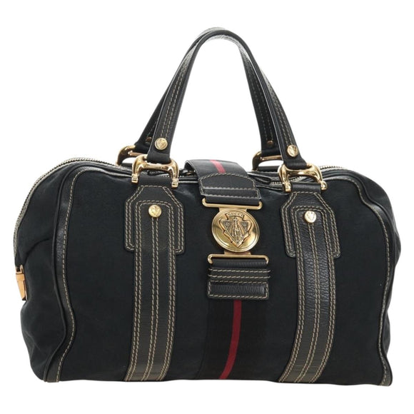 GUCCI GG Canvas Sherry Line Histeria Hand Bag Black Gold 186232 Auth 181412V