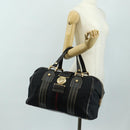 GUCCI GG Canvas Sherry Line Histeria Hand Bag Black Gold 186232 Auth 181412V-28