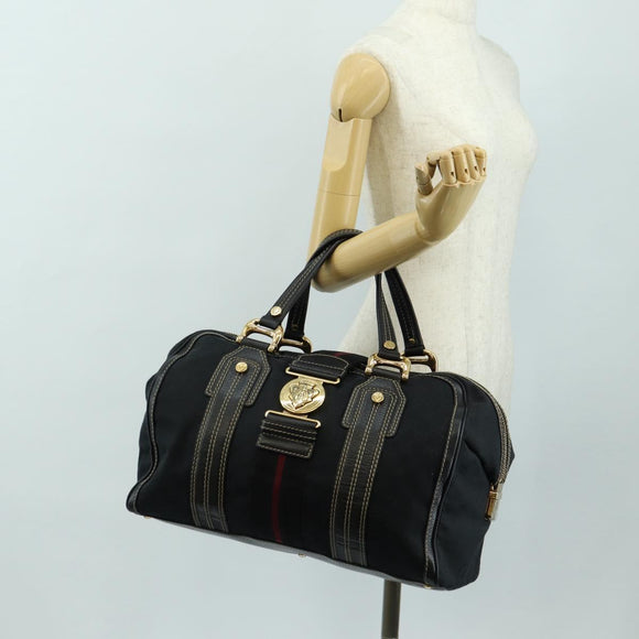 GUCCI GG Canvas Sherry Line Histeria Hand Bag Black Gold 186232 Auth 181412V