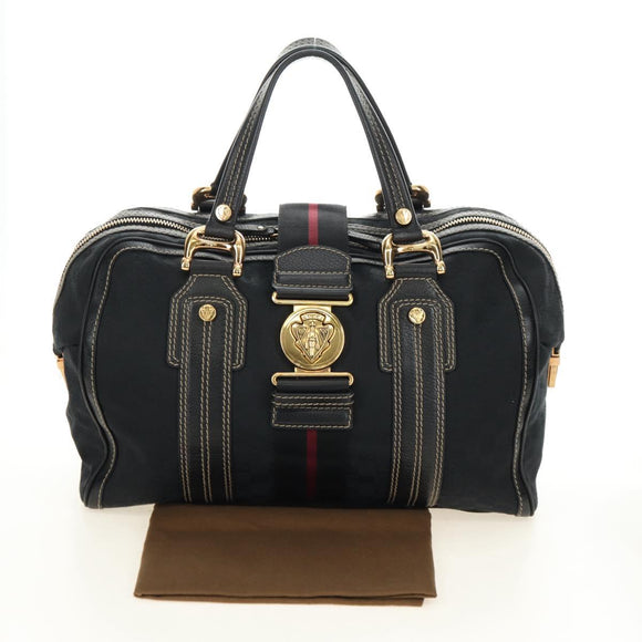 GUCCI GG Canvas Sherry Line Histeria Hand Bag Black Gold 186232 Auth 181412V