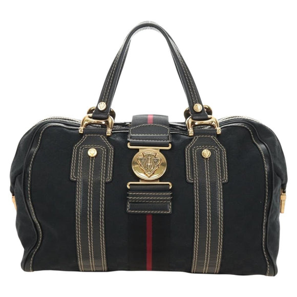 GUCCI GG Canvas Sherry Line Histeria Hand Bag Black Gold 186232 Auth 181412V