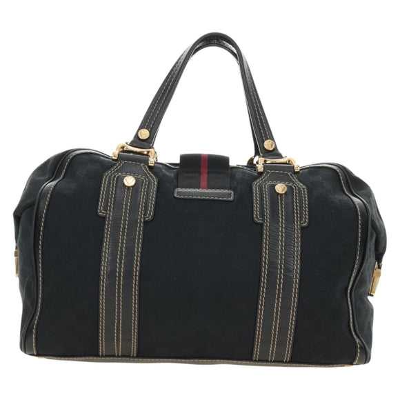 GUCCI GG Canvas Sherry Line Histeria Hand Bag Black Gold 186232 Auth 181412V