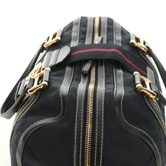 GUCCI GG Canvas Sherry Line Histeria Hand Bag Black Gold 186232 Auth 181412V