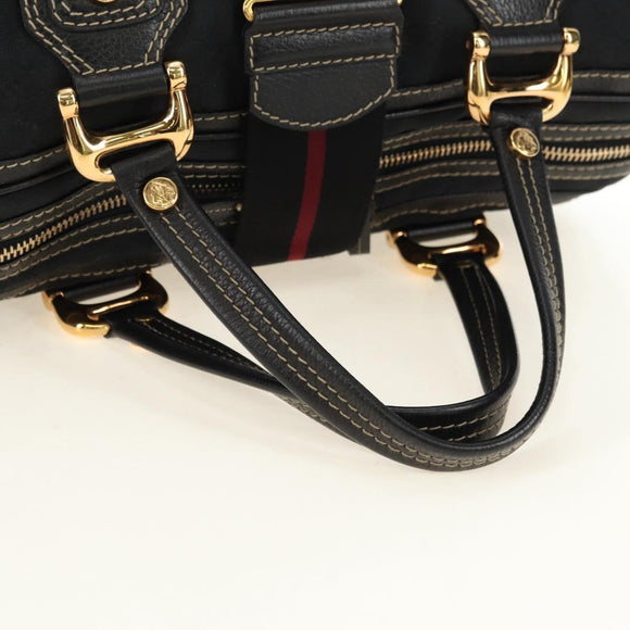 GUCCI GG Canvas Sherry Line Histeria Hand Bag Black Gold 186232 Auth 181412V