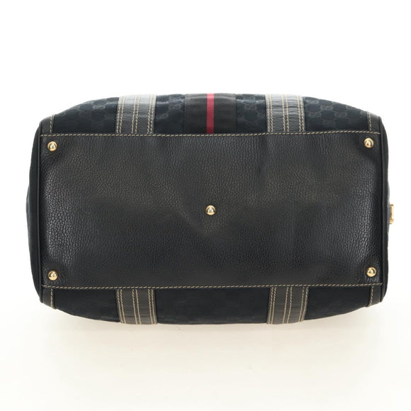 GUCCI GG Canvas Sherry Line Histeria Hand Bag Black Gold 186232 Auth 181412V