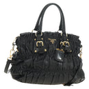 PRADA Hand Bag Leather 2way Black Gold Auth 181413V-1