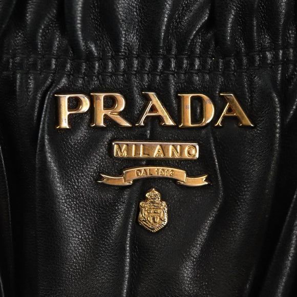 PRADA Hand Bag Leather 2way Black Gold Auth 181413V