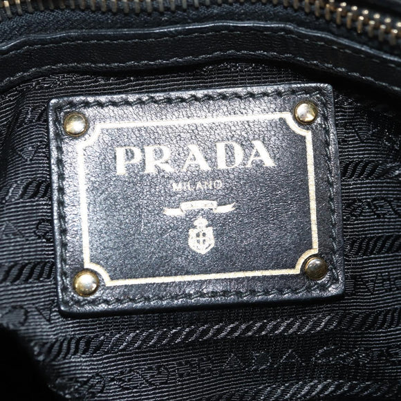 PRADA Hand Bag Leather 2way Black Gold Auth 181413V