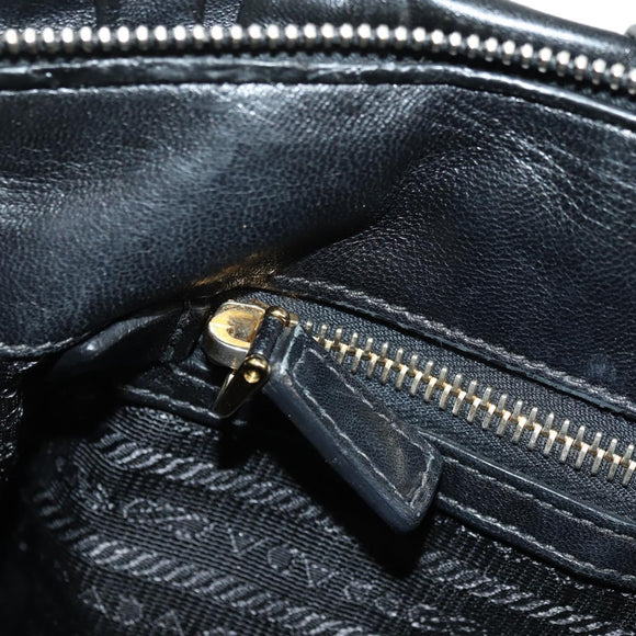 PRADA Hand Bag Leather 2way Black Gold Auth 181413V