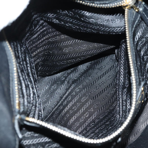 PRADA Hand Bag Leather 2way Black Gold Auth 181413V