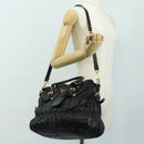PRADA Hand Bag Leather 2way Black Gold Auth 181413V-28