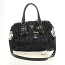 PRADA Hand Bag Leather 2way Black Gold Auth 181413V-12