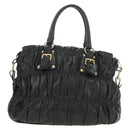 PRADA Hand Bag Leather 2way Black Gold Auth 181413V-2