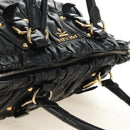 PRADA Hand Bag Leather 2way Black Gold Auth 181413V-6