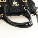 PRADA Hand Bag Leather 2way Black Gold Auth 181413V-7