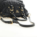 PRADA Hand Bag Leather 2way Black Gold Auth 181413V-8