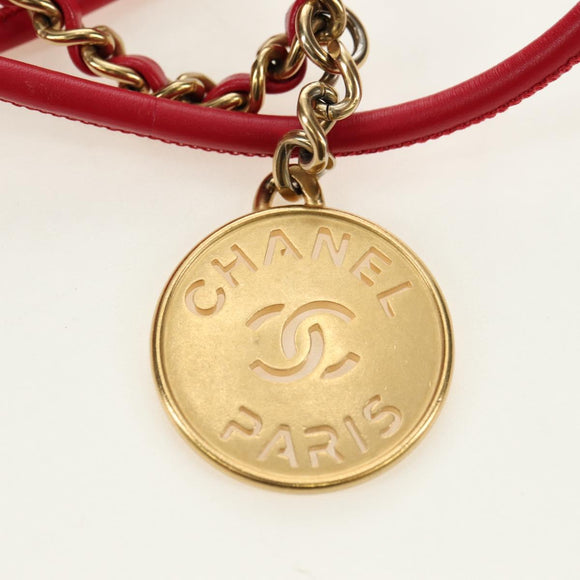 CHANEL Chain Chanel 22 Mini Bag Lamb Skin 2way Red Gold CC Auth 181415SM