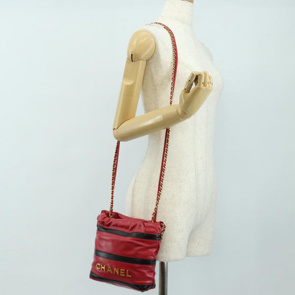 CHANEL Chain Chanel 22 Mini Bag Lamb Skin 2way Red Gold CC Auth 181415SM