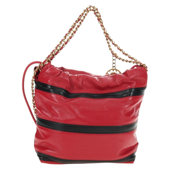 CHANEL Chain Chanel 22 Mini Bag Lamb Skin 2way Red Gold CC Auth 181415SM