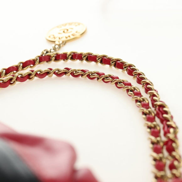 CHANEL Chain Chanel 22 Mini Bag Lamb Skin 2way Red Gold CC Auth 181415SM