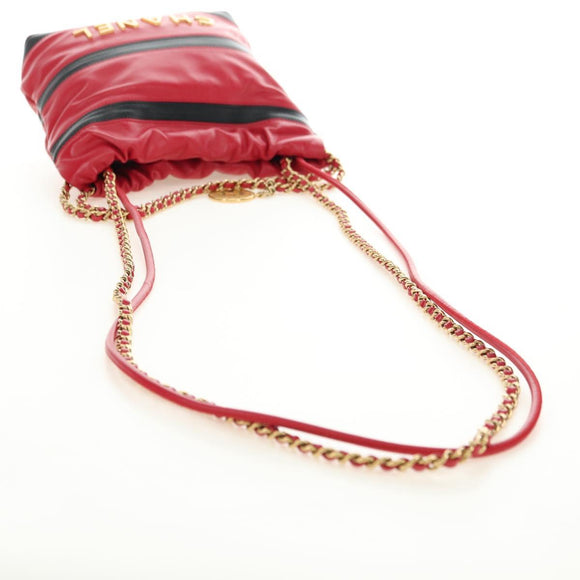 CHANEL Chain Chanel 22 Mini Bag Lamb Skin 2way Red Gold CC Auth 181415SM