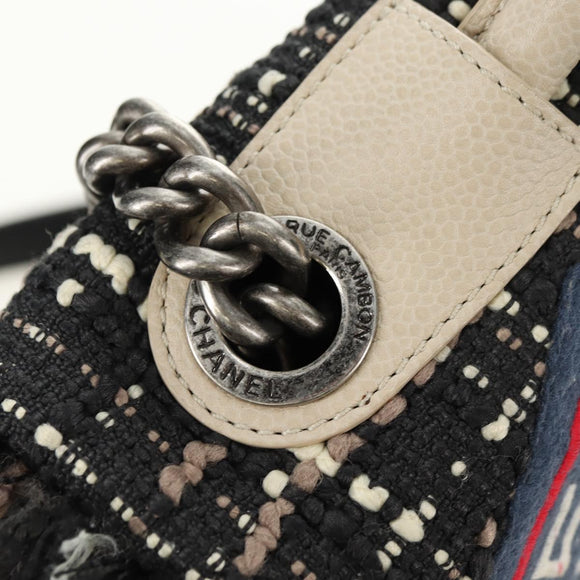 CHANEL Airline Chain Shoulder Bag Tweed 2way Black Silver CC Auth 181416SM