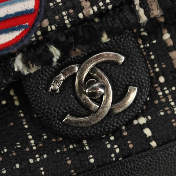 CHANEL Airline Chain Shoulder Bag Tweed 2way Black Silver CC Auth 181416SM