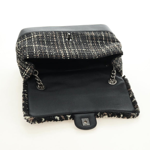 CHANEL Airline Chain Shoulder Bag Tweed 2way Black Silver CC Auth 181416SM
