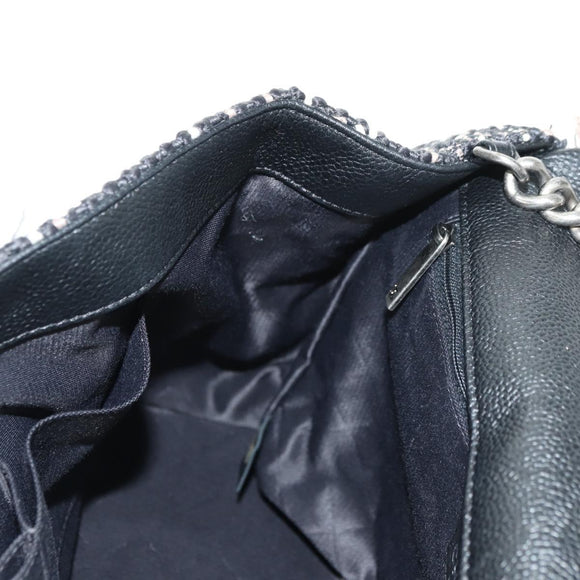 CHANEL Airline Chain Shoulder Bag Tweed 2way Black Silver CC Auth 181416SM