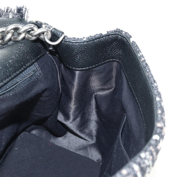 CHANEL Airline Chain Shoulder Bag Tweed 2way Black Silver CC Auth 181416SM