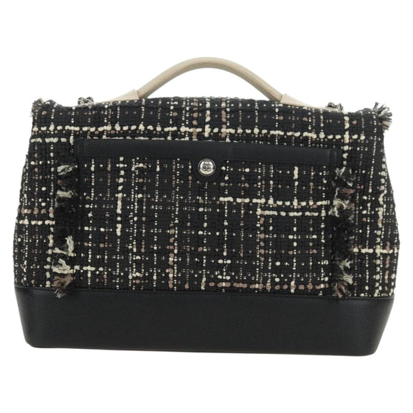 CHANEL Airline Chain Shoulder Bag Tweed 2way Black Silver CC Auth 181416SM