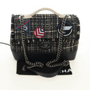 CHANEL Airline Chain Shoulder Bag Tweed 2way Black Silver CC Auth 181416SM-12