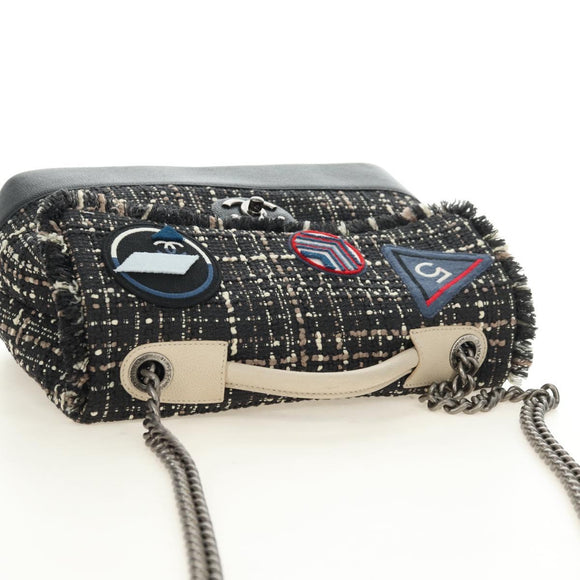 CHANEL Airline Chain Shoulder Bag Tweed 2way Black Silver CC Auth 181416SM