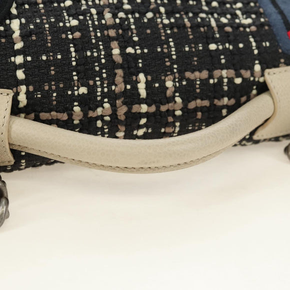 CHANEL Airline Chain Shoulder Bag Tweed 2way Black Silver CC Auth 181416SM